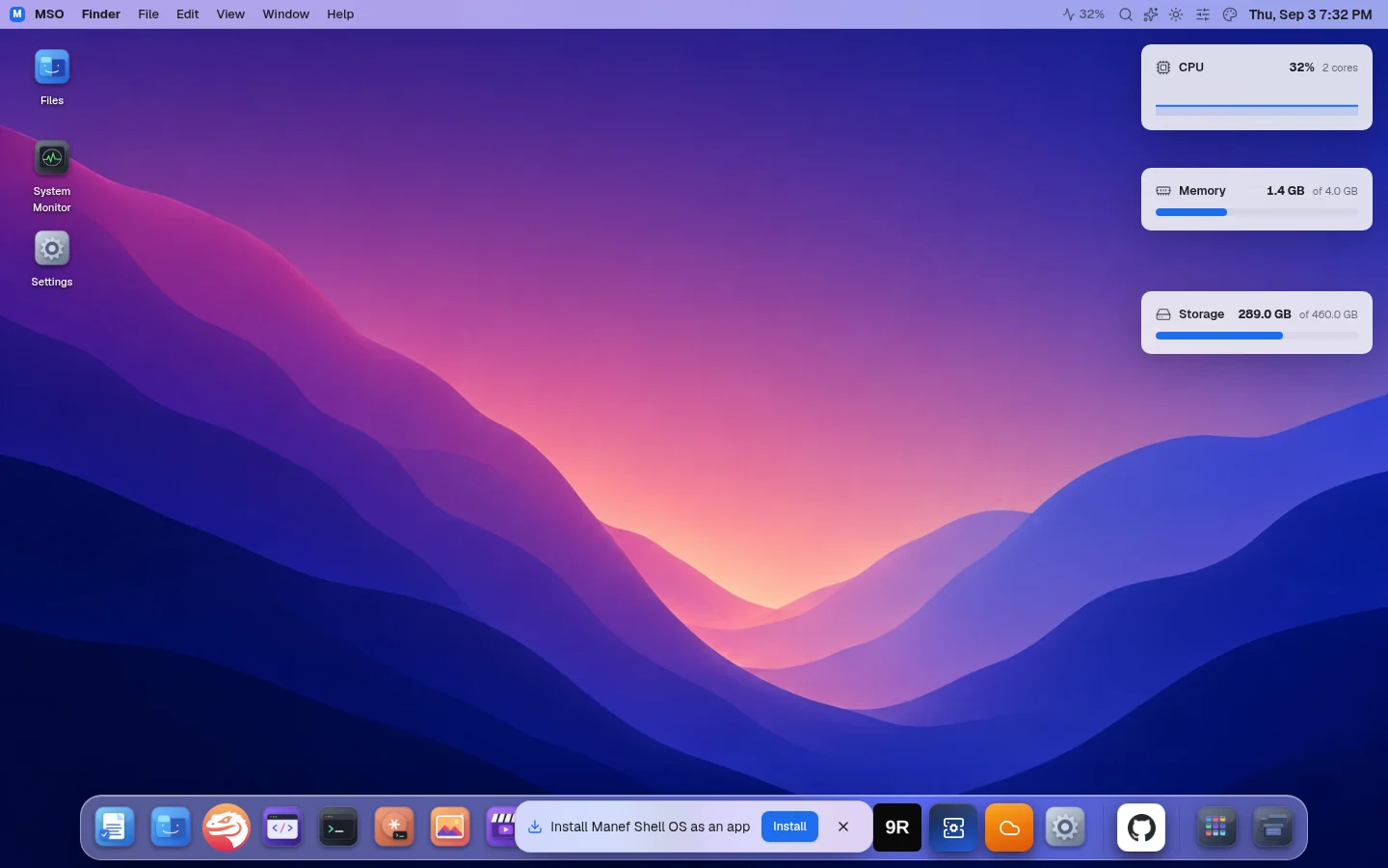 Manef Shell OS (MSO) product preview from the published project inventory